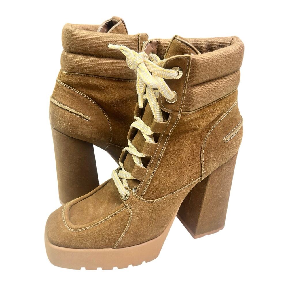 Schutz | Women | Fillipa Bear Brown Suede Lace-Up Platform Ankle Booties | 9.5 B